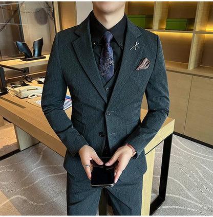 2026 High Quality (Suit + Vest + Trousers) Stylish and Handsome Casual Wedding Suit Business Suit Three-Piece Genuine