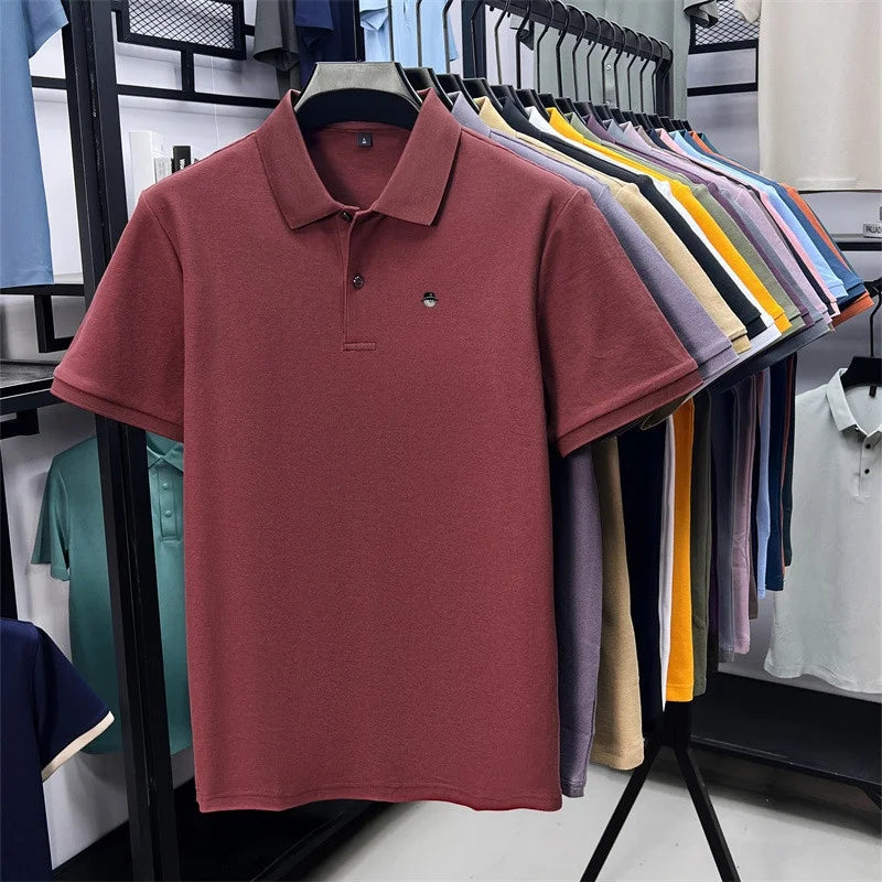 Men's Cotton100% High End Brand Lapel Polo Shirt Summer New Solid Color Print Short Sleeve T-Shirt Casual Breathe Men's Clothing