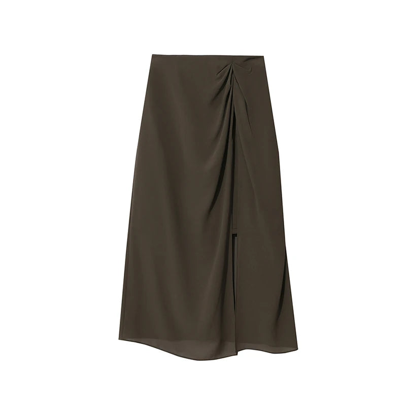 Women's Skirt 2026 Summer Elegant Chiffon Midi Skirt Pleated Side Slit Office Casual Versatile Women's Clothing 12612002