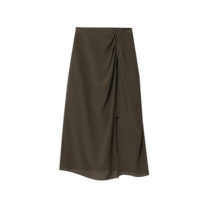 Women's Skirt 2026 Summer Elegant Chiffon Midi Skirt Pleated Side Slit Office Casual Versatile Women's Clothing 12612002