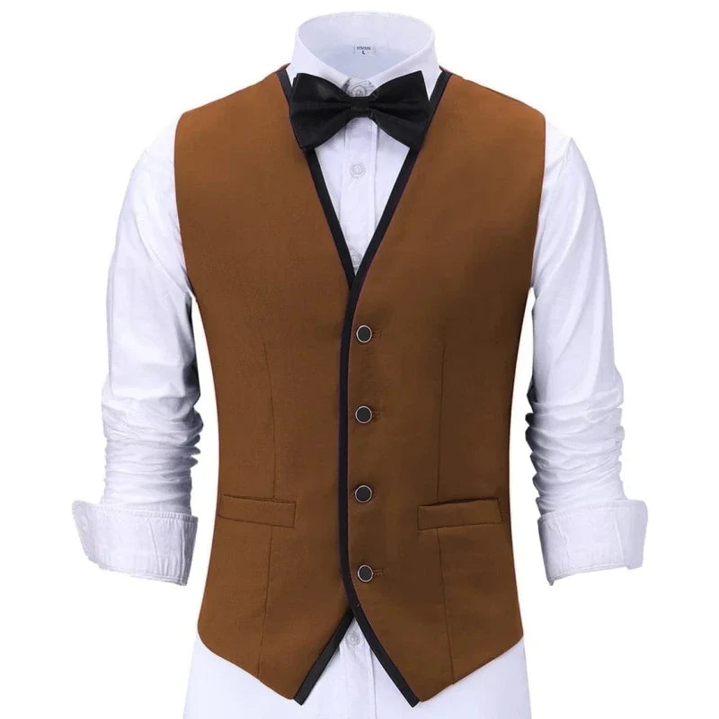 Men Vest Purple With Black Side Single Button Waistcoat For Wedding Banquet Birthday Business Casual Work Set Men Suit Vest