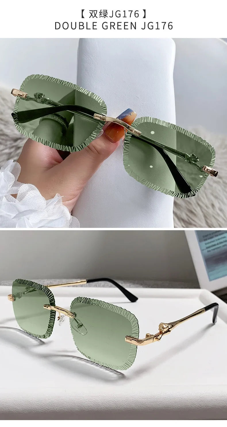 2025 European and American Fashion New Frameless Sunglasses Women Men Ins Square Eopard Head Metal Sun Glasses Ladies UV400