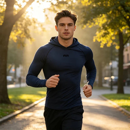 Men's Compression Hooded Long Sleeve Shirt Quick Dry Breathable Sports T-Shirt for Gym Running Workout Fitness Athletic