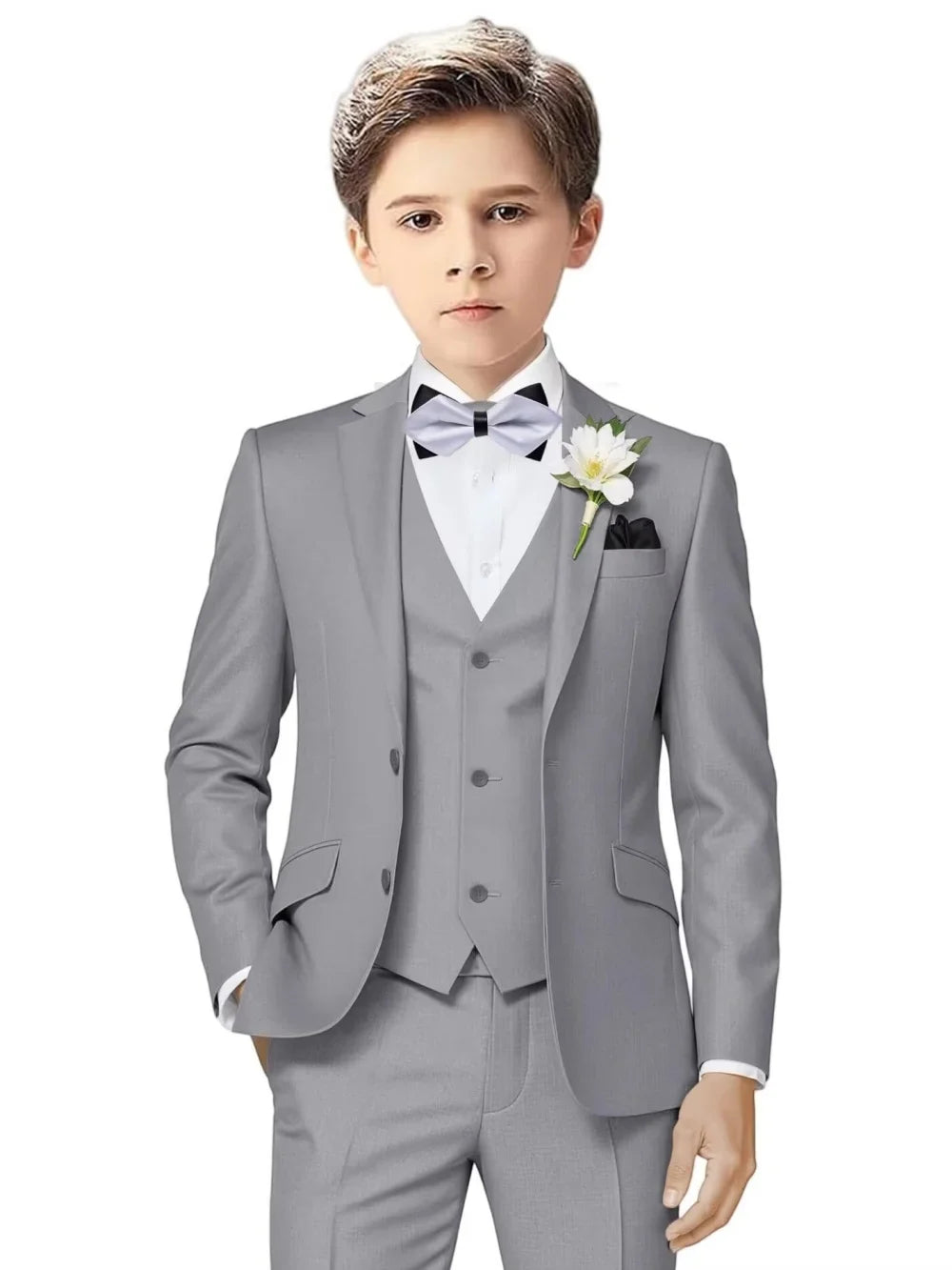 Notched Lapel Kids Tuxedo 3 Pieces Stage Performance Wear Classic Elegant Long Sleeve Boys Suit Set Wedding Ring Bearer Outfit