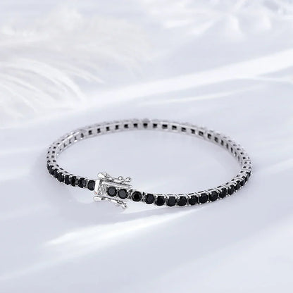 Solid 925 Silver Tennis Bracelet 3mm Black Cubic Zircon Chain Jewelry for Women Men Gift