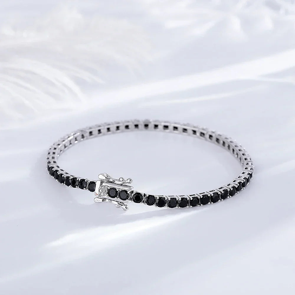 925 Silver Tennis Bracelet, 3mm Pave CZ, Dark Ruby/Rainbow/Blue/Green/Black, Eternity Design, Fine Jewelry for Women