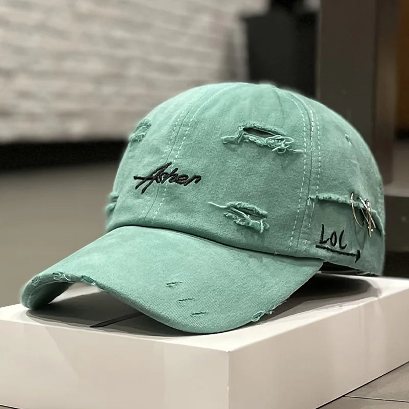 Retro perforated duckbill cap for men and women in spring and summer fashion, simple street baseball cap, trendy perforated