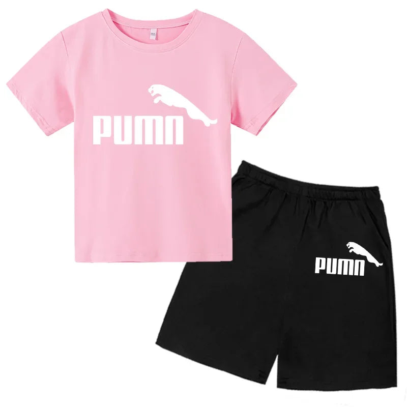 3-12Y Kids Summer Casual Letter Print 2-Piece Set Soft T-Shirt & Pants Suits for Boys & Girls