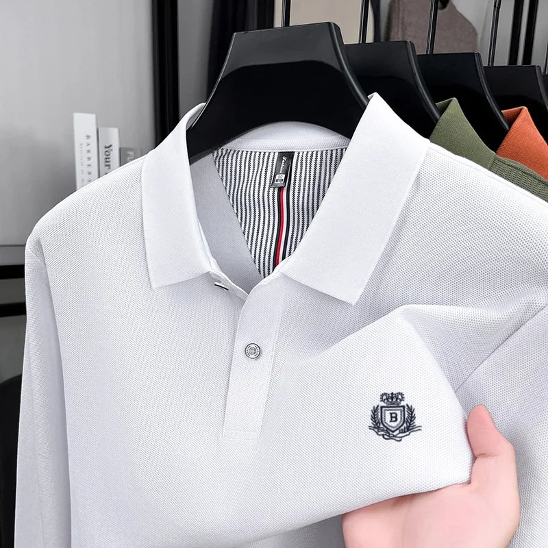 Spring and Autumn new men's long sleeved business casual fashionable comfortable POLO shirt exquisite brand embroidered golf top