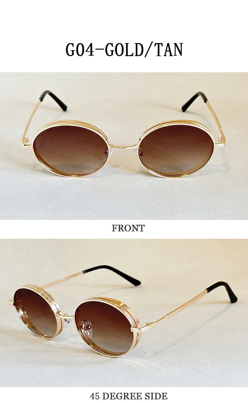 2025 Oval Sunglasses Women Trendy Retro Vintage Steampunk Sunglass Men Fashion Glasses Lentes De Sol Mujer Lunette Soleil Femme