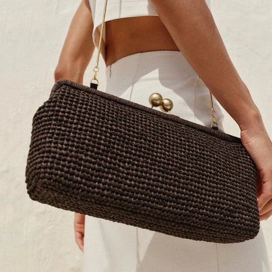 Fashion Kisslock Straw Bag Designer Clip Shell Woven Shoulder Crossbody Bags Handmade Summer Beach Bag for Holiday 2026