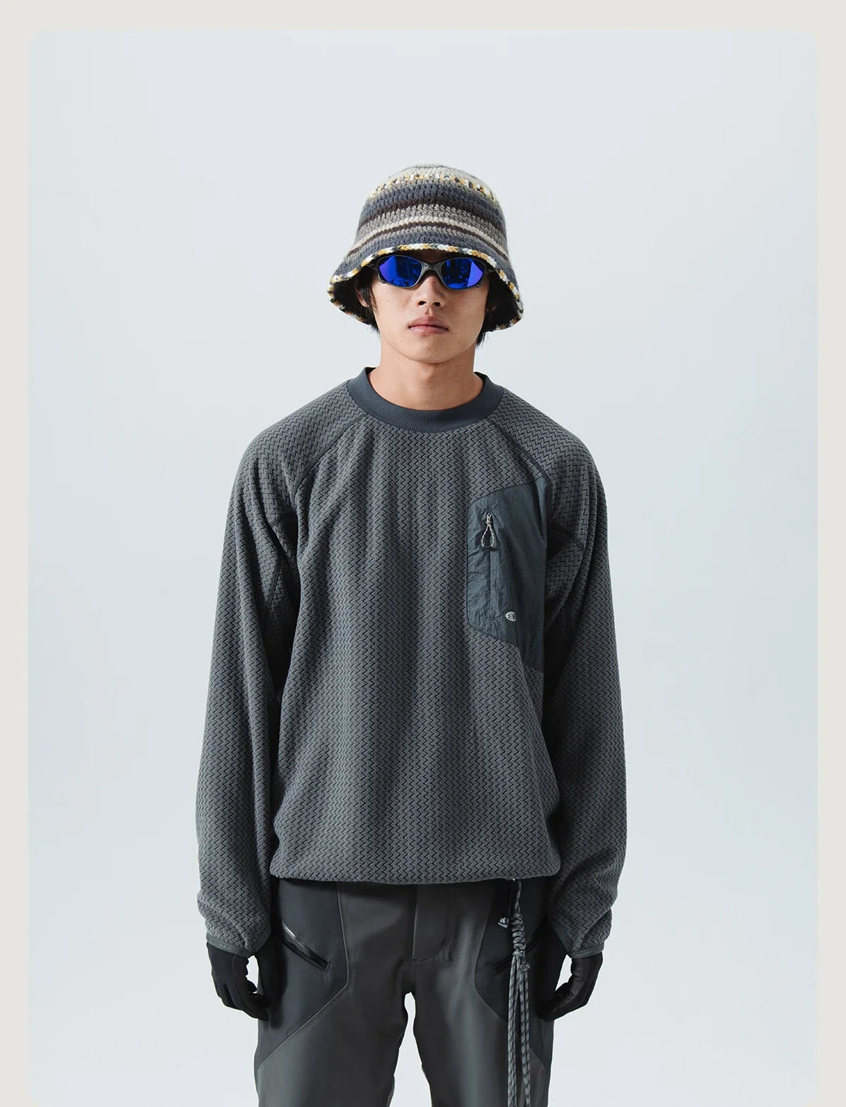 Mountain-Ready Crewneck: Engineered with Ribbed Neck, Reflective Logo, & Secure Chest Pocket for Outdoor Style Unisex