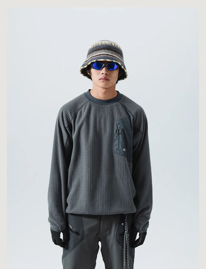 Mountain-Ready Crewneck: Engineered with Ribbed Neck, Reflective Logo, & Secure Chest Pocket for Outdoor Style Unisex
