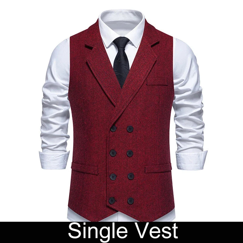 Waistcoat Man British Style Turn Down Collar Men Vest Slim Solid Double-breasted Sleeveless Versatile Male Suit Vest