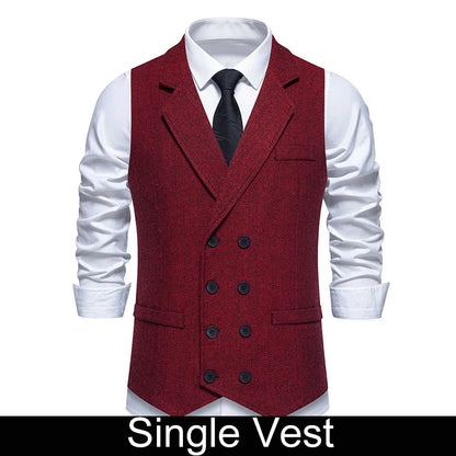 Waistcoat Man British Style Turn Down Collar Men Vest Slim Solid Double-breasted Sleeveless Versatile Male Suit Vest