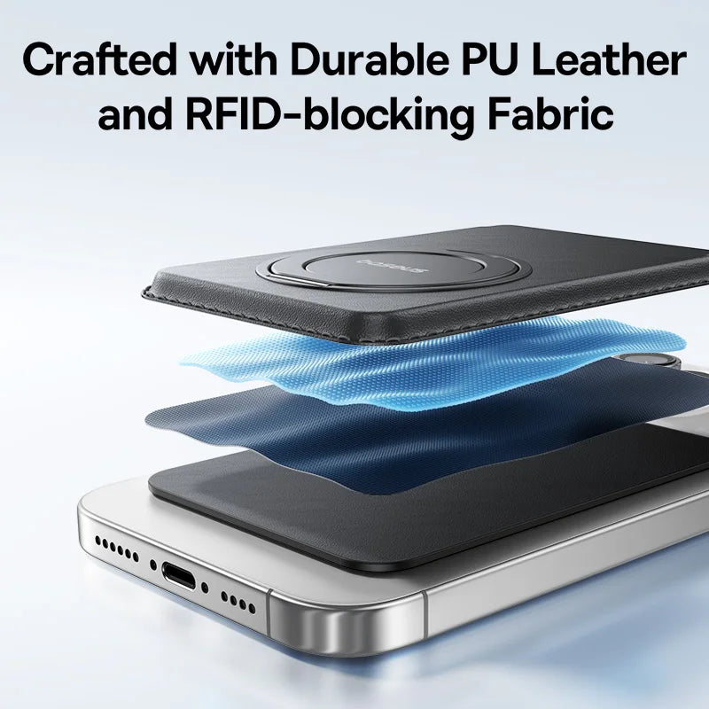 Magnetic Wallet Card Holder for iPhone 17 MagSafe PU Leather Phone Case with 360° Rotating Stand Bank ID Card Cover Case