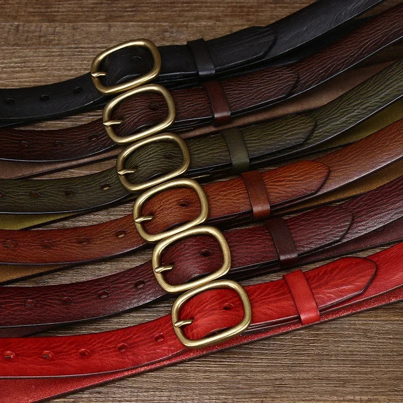 2.8CM Ladies Thick Cowhide Copper Buckle Genuine Leather Jeans Belt Women High Quality Retro Luxury Cintos Female Waistband