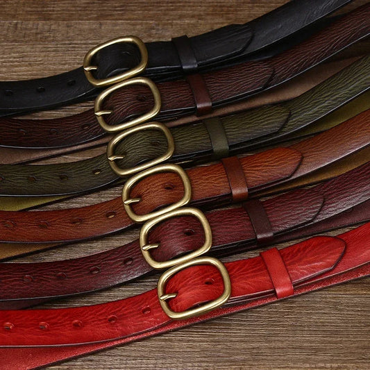 2.8CM Ladies Thick Cowhide Copper Buckle Genuine Leather Jeans Belt Women High Quality Retro Luxury Cintos Female Waistband