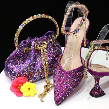 New Arrival Fashion Style Pointed Shoes Bag Soft Handle Bag Anklet Design Medium Heel Ladies Shoes Suitable for Wedding Party
