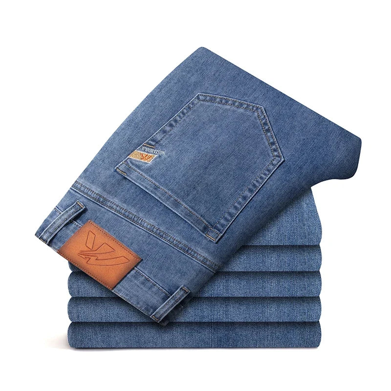 2023 y2k streetwear Spring Summer  Youthful Vitality Men's Fit Straight Thin Denim Jeans Lightweight Cotton Stretch Trousers
