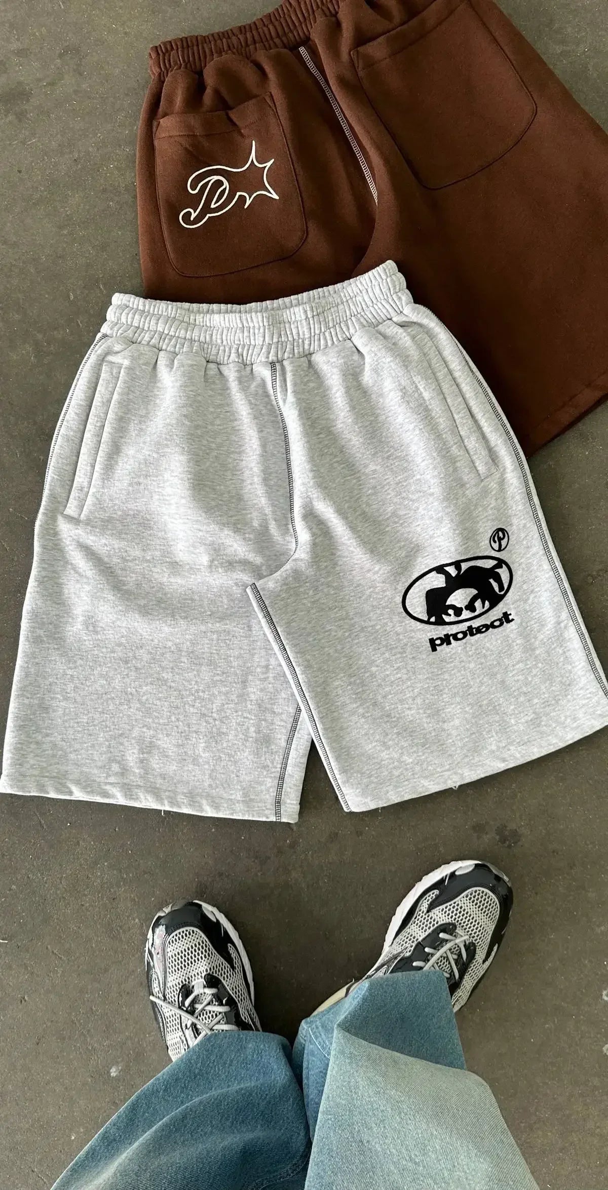 Summer Men Grey Cotton Y2K Hiphop Streetwear Shorts European Street Style Trendy Baggy Casual Cargo Urban Casual Wear Fashion