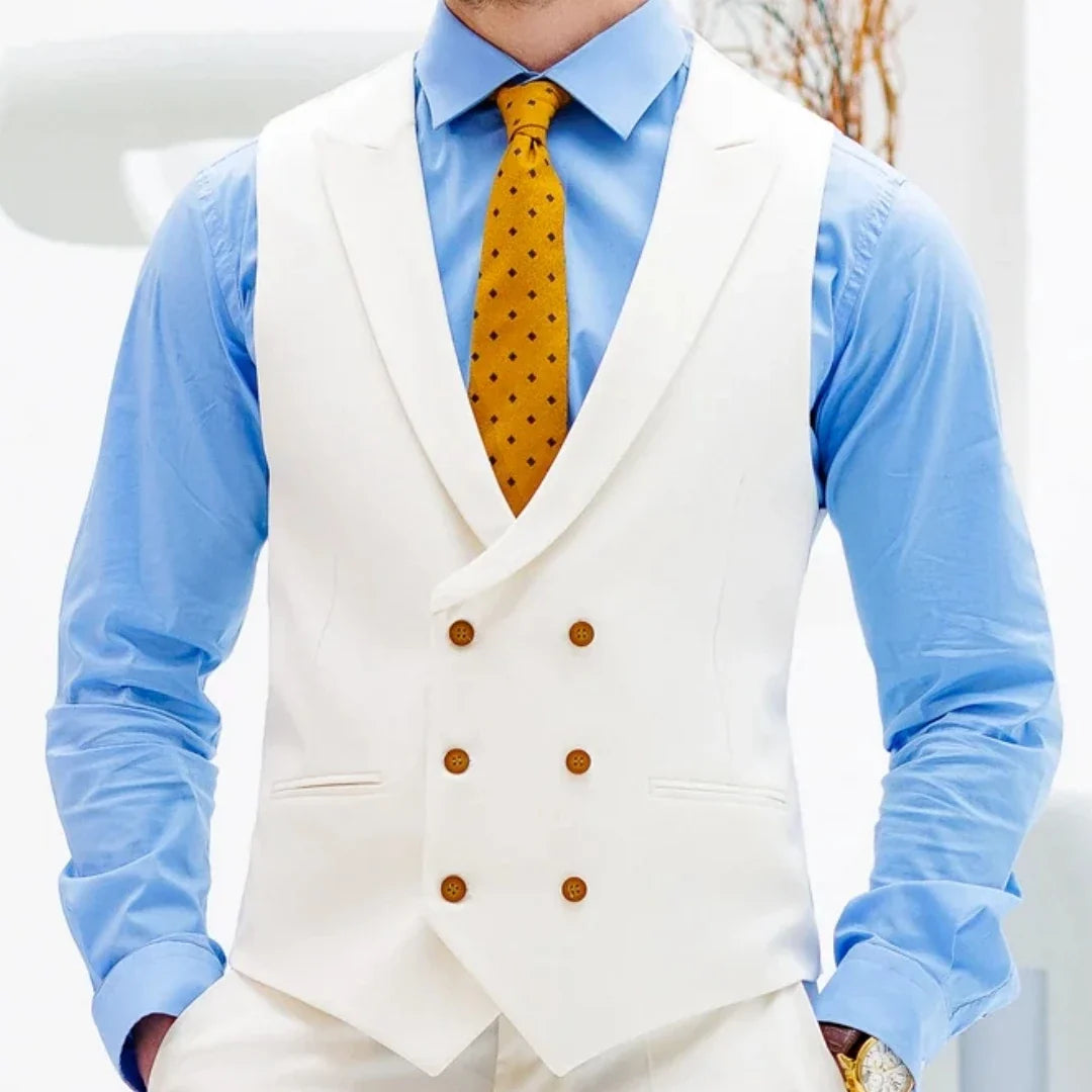 Men Vest White Double Button With Lapel Waistcoat For Wedding Birthday Banquet Party Business Work Casual Daily Men Suit Vest