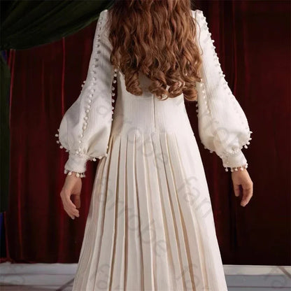 Customized Elegant High Neck Long Sleeves Evening Dress A-line Button Party Gown Ankle-Length Dresses Gala for Special Occasion