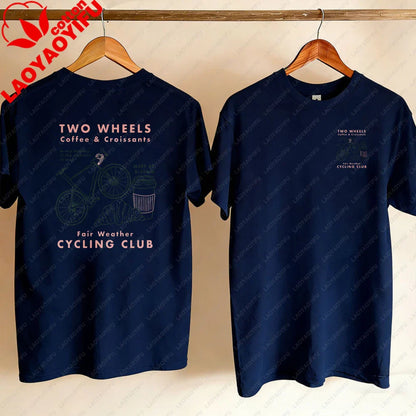 Cycling Club Cropped T-Shirt Hand-Drawn Bike Coffee & Croissants Graphic T Shirts Oversized T Shirt High Quality Cotton Tops Tee