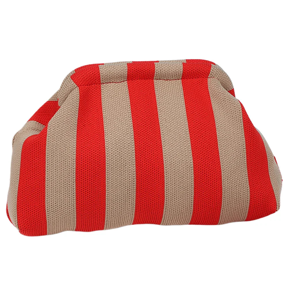 Summer Beach Clutch Bag Contrast Color Small Crochet Handbag Knitting Dumpling Clutch for Women Cute Cloud Casual Colorblock Bag