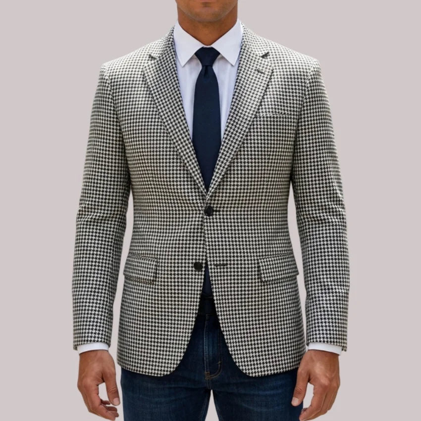 Plaid Men Blazer for Casual Party 1 Piece Slim Fit Suit Jacket Side Slit Houndstooth Check Style Notched Lapel Male Fashion Suit