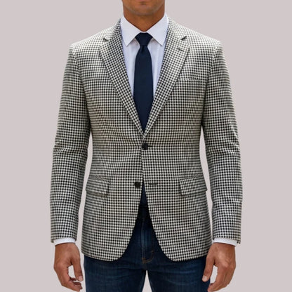 Plaid Men Blazer for Casual Party 1 Piece Slim Fit Suit Jacket Side Slit Houndstooth Check Style Notched Lapel Male Fashion Suit
