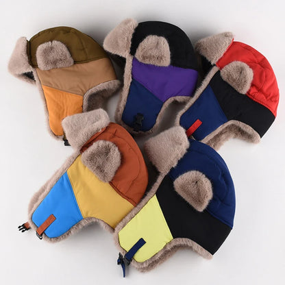 Russian Hat New Thick Warm Patchwork Winter Fur Hat for Men Women Windproof Riding Ski Earflap Cap Male Female Bomber Hat