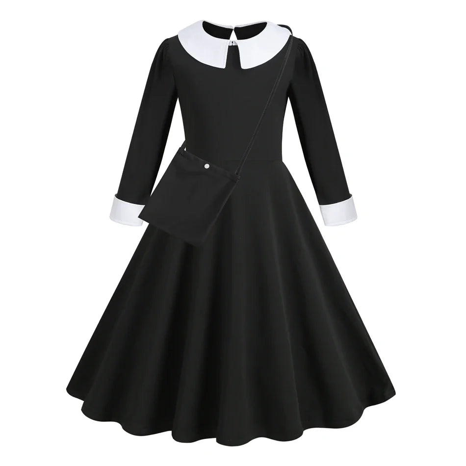 Vinagte Gothic Black Dress Girls Role Playing Costume Toddler Halloween Cosplay Apparel