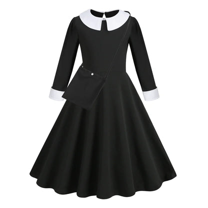 Vinagte Gothic Black Dress Girls Role Playing Costume Toddler Halloween Cosplay Apparel