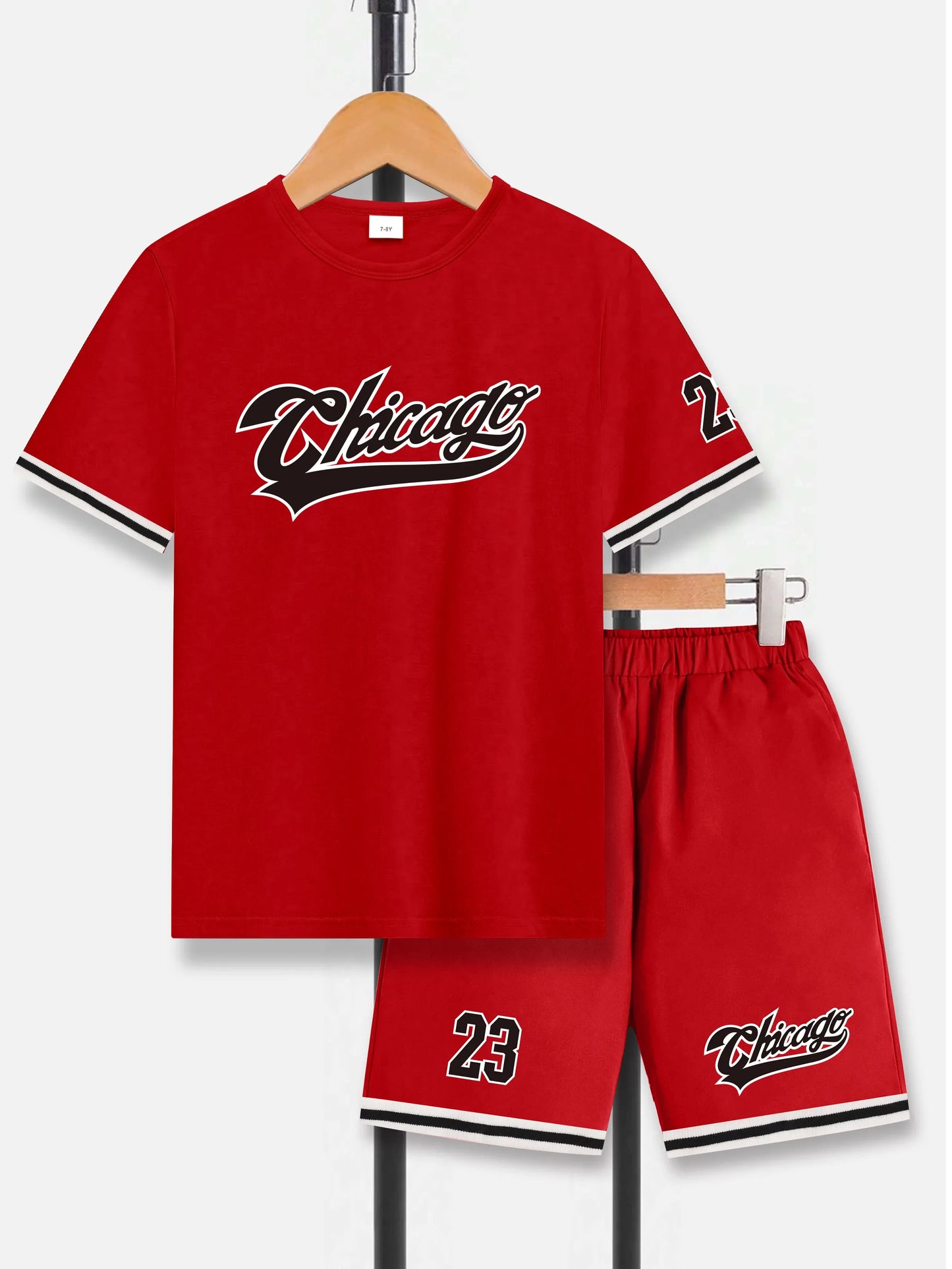 Spring Summer Boys Big Kids Sports Short Sleeve Shorts Set for Outdoor Casual Wear Fashionable Comfortable Versatile Outfit