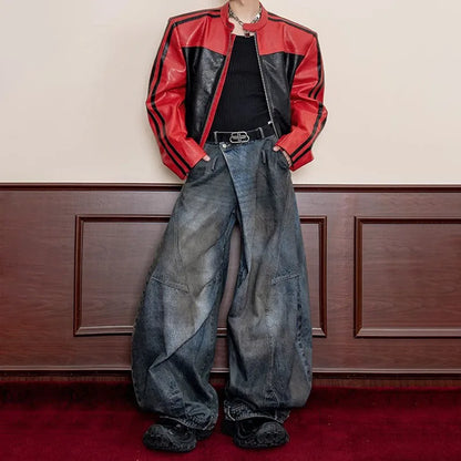 2 Piece Korean Retro Men'S Jeans Spring And Autumn Styles Loose Wide Leg Pants Casual Straight Leg Pants Floor Length Pants