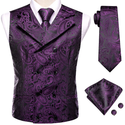 Business Black Men Vest Formal Silk Solid Paisley Jacquard Waistcoat Jacket NeckTie Hanky Cufflinks for Men Designer Gift Hi-Tie
