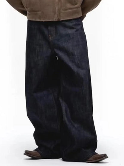 Black Blue Mens Baggy Jeans Straight Solid Color Cleanfit Loose Casual Denim Trousers Unisex Cargo Pants ZJ090