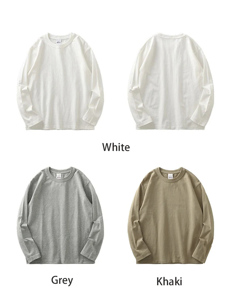 11.2 Oz Heavyweight Autumn Long Sleeved T Shirt for Men 100%Cotton Plain Shirt O-Neck White Tops Oversized Men's Clothing