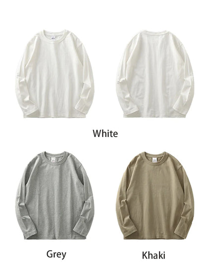 11.2 Oz Heavyweight Autumn Long Sleeved T Shirt for Men 100%Cotton Plain Shirt O-Neck White Tops Oversized Men's Clothing