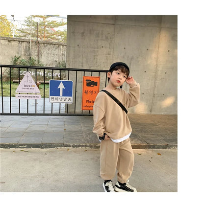 Spring Autumn Baby Boys Plain Patchwork Sweatshirt+Sweatpant School Kids 2PCS Tracksuit Child Jogger Outfit Workout Set 1-12Yr