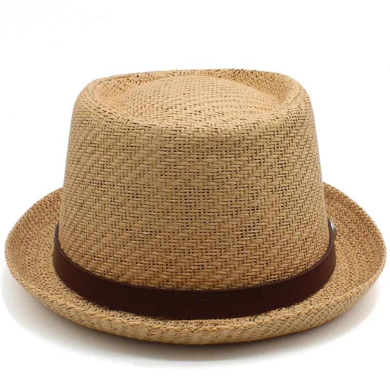 Men Women Straw Pork Pie Hats Summer Sunhat Boater Caps Sailor Sombrero Beach Fedora Trilby Outdoor Travel US Size 7 1/4 UK L