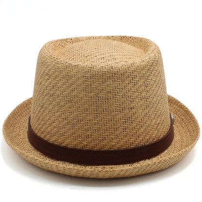 Men Women Straw Pork Pie Hats Summer Sunhat Boater Caps Sailor Sombrero Beach Fedora Trilby Outdoor Travel US Size 7 1/4 UK L