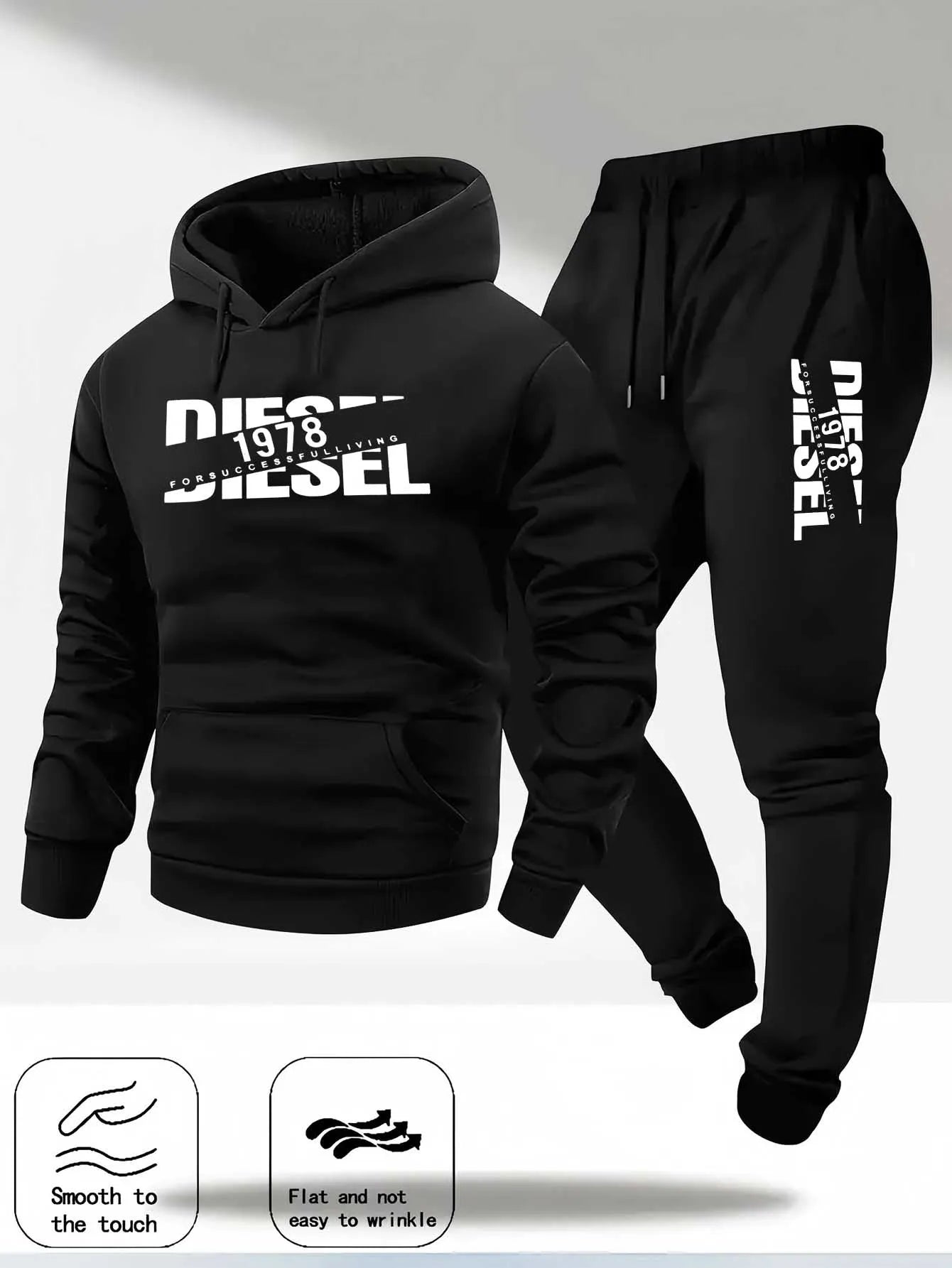 Men New Fashion Print Tracksuit Hooded Sweatshirt+Sweatpants Set Casual Fitness Jogging Sports Two-Piece Unisex neutral Outfit