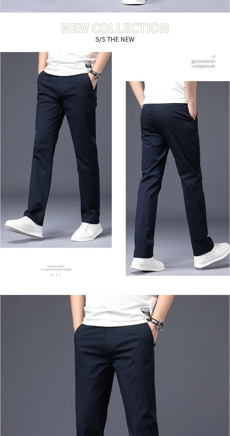 Mens Pants Cotton Casual  Stretch male trousers man long Straight High Quality 4 color Plus size pant suit  42 44 46