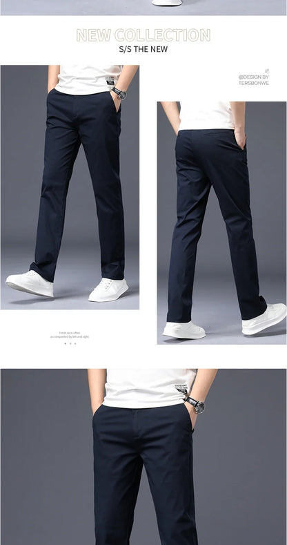 Mens Pants Cotton Casual  Stretch male trousers man long Straight High Quality 4 color Plus size pant suit  42 44 46
