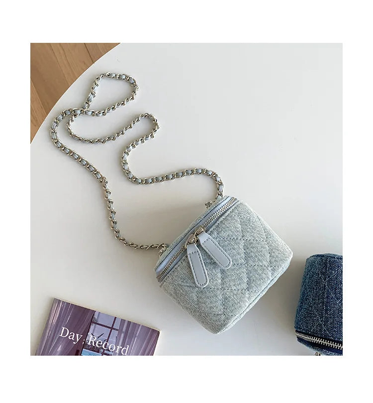 Mini Denim Crossbody Bags for Women 2026 Lingge Chains Shoulder Bag Fashion Brands Box Bag Lipstick Coins Purses and Handbags