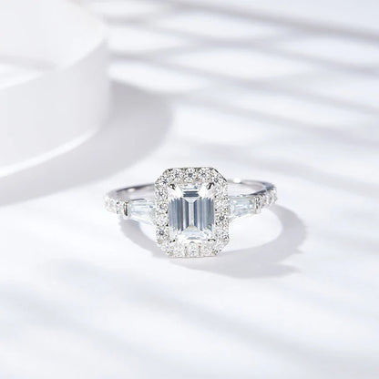 D Color Full Moissanite Ring For Women 5x7mm Emerald Cut Sparkling Rings S925 Silver Wedding Party Luxury Band Jewelry