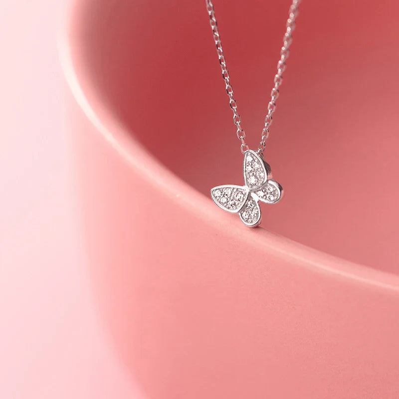 2025 New 925 Sterling Silver Sparkling Zircon Dancing Butterfly Tiny Mini Pendant for Women Fine Jewelry Birthday Gift