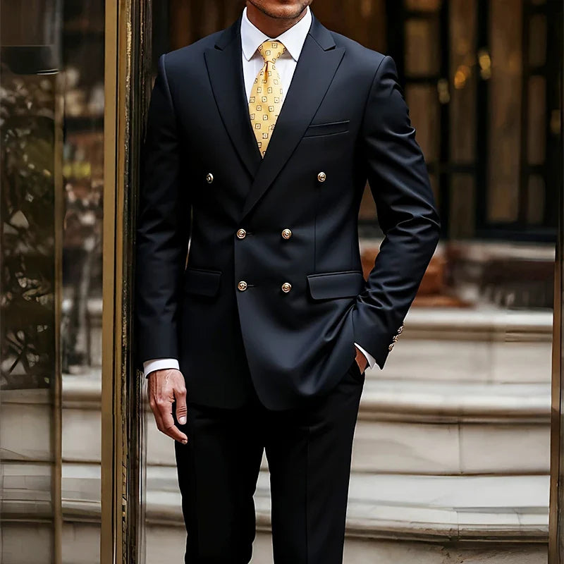 Two-piece Set Suit Men's Vintage Banquet Suit Chinese Style Suit Double Breasted Blazer Metal Buttons Dress Pants Wedding Galas